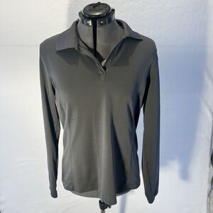 Slazenger Golf Long Sleeve Polo Shirt Women's Large Grey V-Neck Pullover